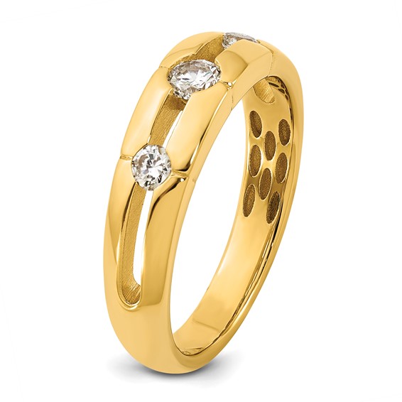 14ky IB Goodman Mens Polished Complete 3-Stone 3/8ct Diamond Ring