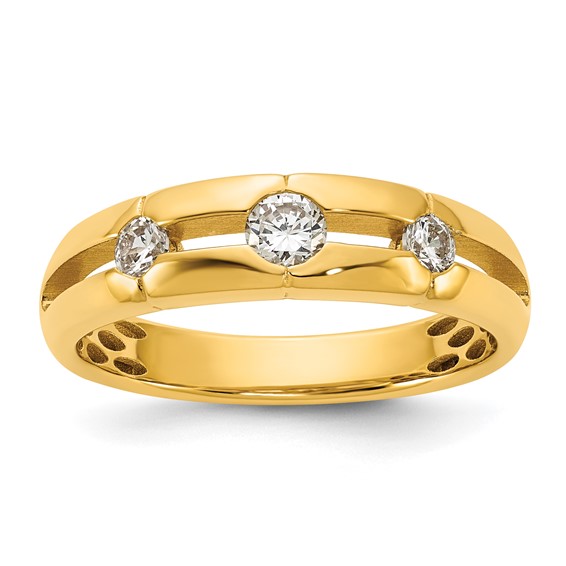 14ky IB Goodman Mens Polished Complete 3-Stone 3/8ct Diamond Ring