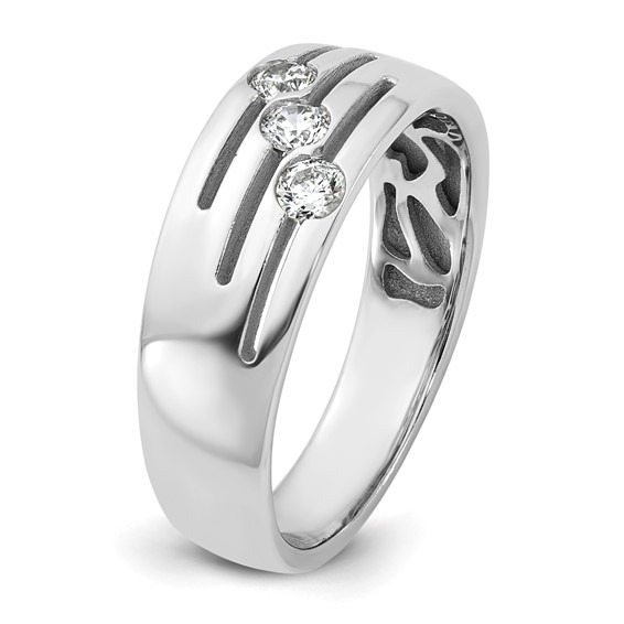 14kw IB Goodman Mens Polished Complete 3-Stone 1/4ct Diamond Ring