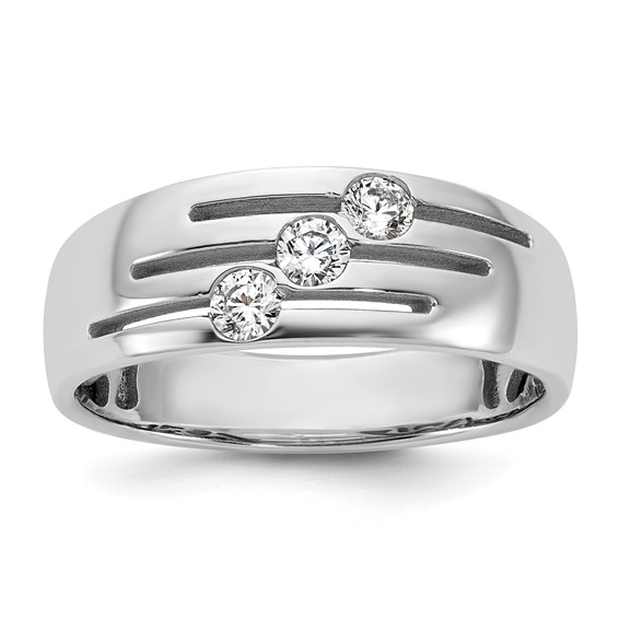 14kw IB Goodman Mens Polished Complete 3-Stone 1/4ct Diamond Ring