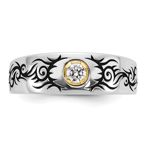 14ktt Antiqued IB Goodman Flame Mens Complete 1/5ct Diamond Ring