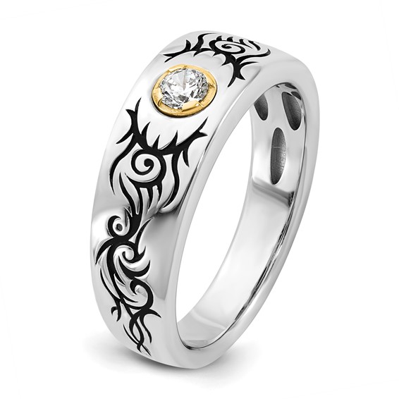 14ktt Antiqued IB Goodman Flame Mens Complete 1/5ct Diamond Ring