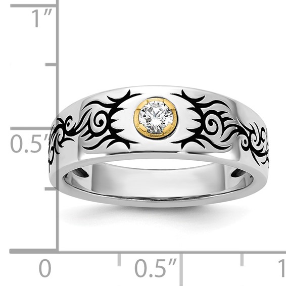 14ktt Antiqued IB Goodman Flame Mens Complete 1/5ct Diamond Ring