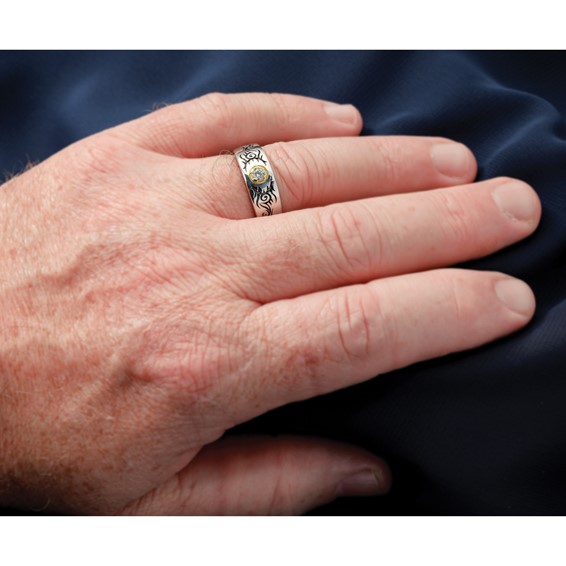 14ktt Antiqued IB Goodman Flame Mens Complete 1/5ct Diamond Ring