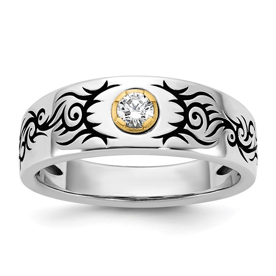 14ktt Antiqued IB Goodman Flame Mens Complete 1/5ct Diamond Ring