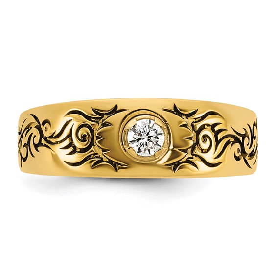 14ky Antiqued IB Goodman Flame Mens Complete 1/5ct Diamond Ring