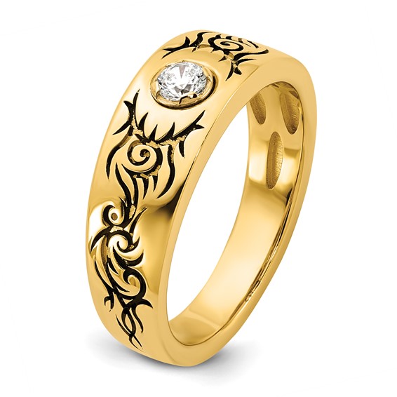 14ky Antiqued IB Goodman Flame Mens Complete 1/5ct Diamond Ring