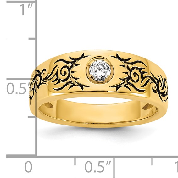 14ky Antiqued IB Goodman Flame Mens Complete 1/5ct Diamond Ring