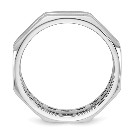 14k White Gold IB Goodman Mens Satin Octagonal 7.7mm Ring