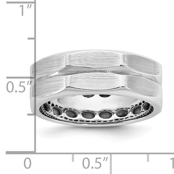 14k White Gold IB Goodman Mens Satin Octagonal 7.7mm Ring