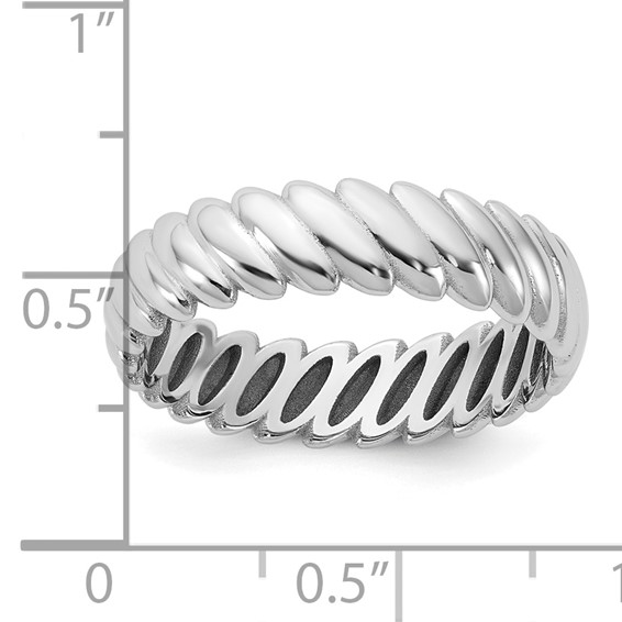 14k White Gold IB Goodman Mens Polished Twisted 6mm Ring