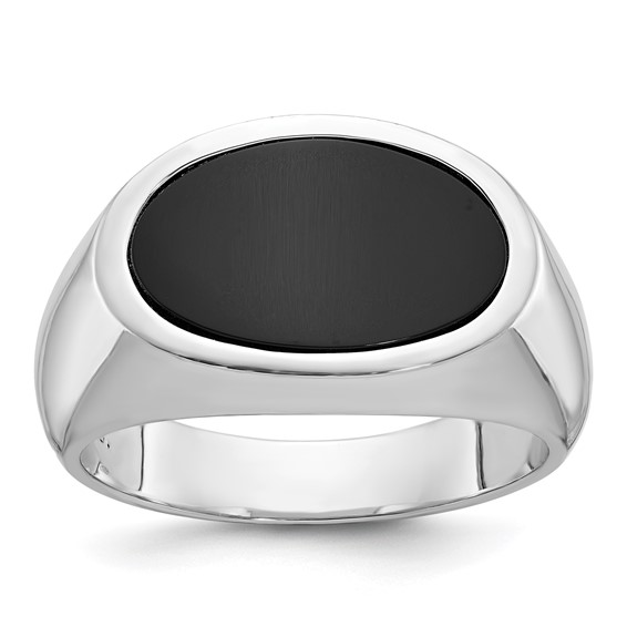 IB Goodman 14k White Gold Mens East-West Oval Onyx Complete Ring