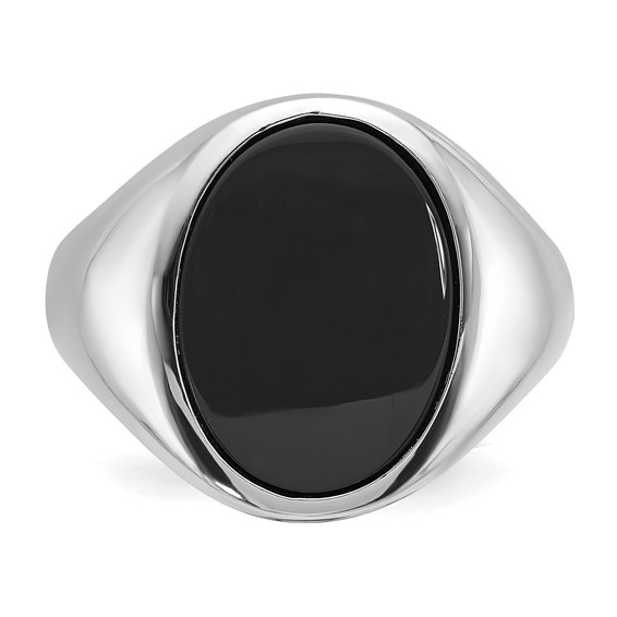 IB Goodman 14k White Gold Mens Oval Onyx Complete Ring
