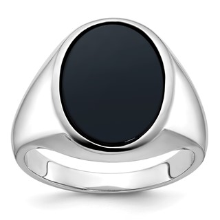 IB Goodman 14k White Gold Mens Oval Onyx Complete Ring