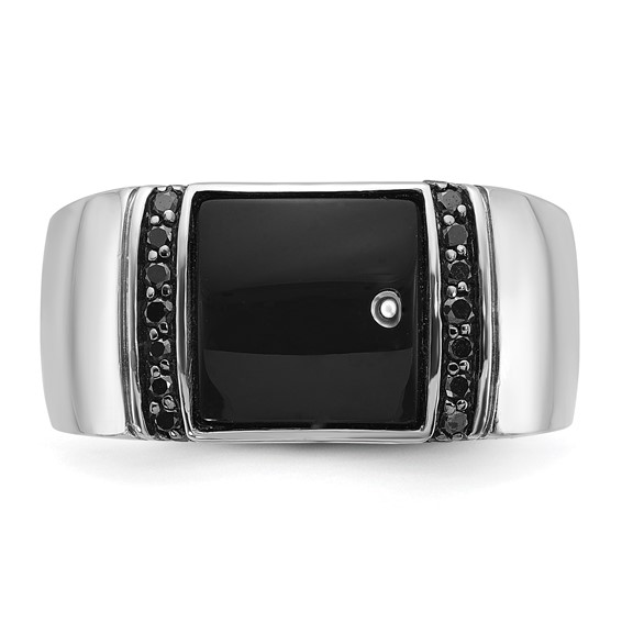IB Goodman 14k White Gold Mens Rectangle Onyx and 1/4 carat Black Diamond Complete Ring
