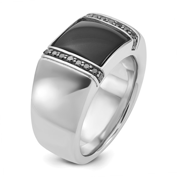 IB Goodman 14k White Gold Mens Rectangle Onyx and 1/4 carat Black Diamond Complete Ring
