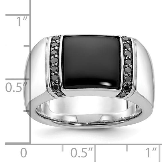 IB Goodman 14k White Gold Mens Rectangle Onyx and 1/4 carat Black Diamond Complete Ring