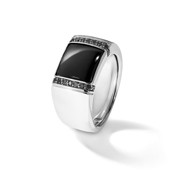IB Goodman 14k White Gold Mens Rectangle Onyx and 1/4 carat Black Diamond Complete Ring