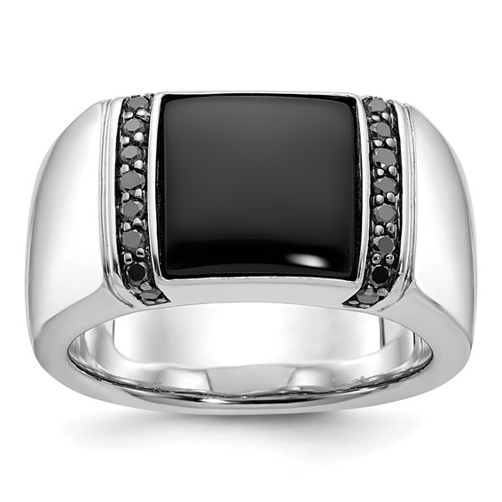 IB Goodman 14k White Gold Mens Rectangle Onyx and 1/4 carat Black Diamond Complete Ring