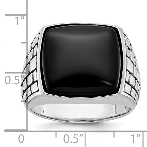 IB Goodman 14k White Gold Mens Antiqued Cushion Onyx Complete Ring