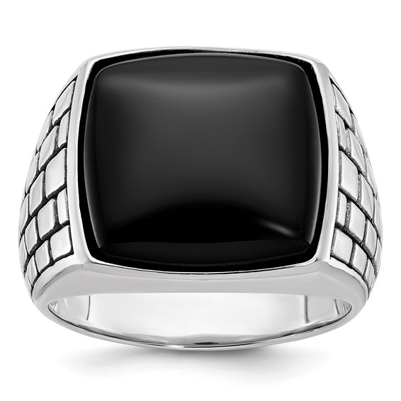 IB Goodman 14k White Gold Mens Antiqued Cushion Onyx Complete Ring