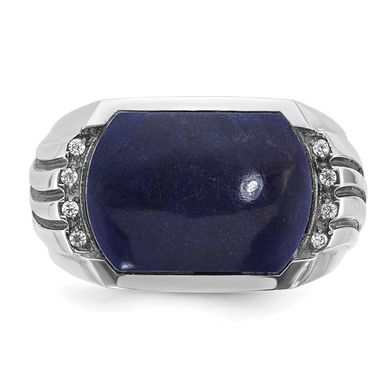 IB Goodman 14k White Gold with Black Rhodium Mens Lapis and Diamond Complete Ring