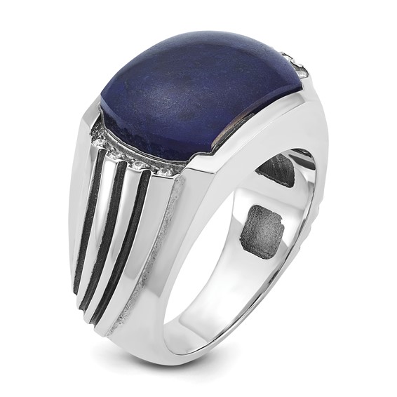 IB Goodman 14k White Gold with Black Rhodium Mens Lapis and Diamond Complete Ring