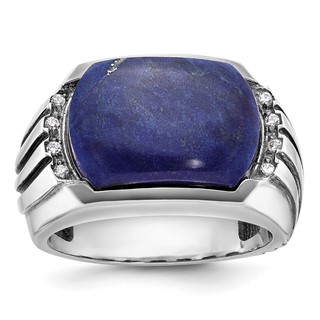 IB Goodman 14k White Gold with Black Rhodium Mens Lapis and Diamond Complete Ring