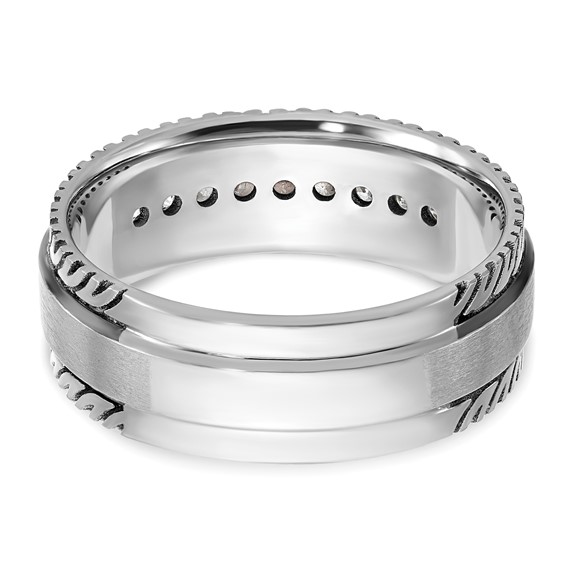 IBGoodman 14k White Gold with Black Rhodium Men's Polished Satin and Grooved 1/5 Carat AA Quality Diamond Ring