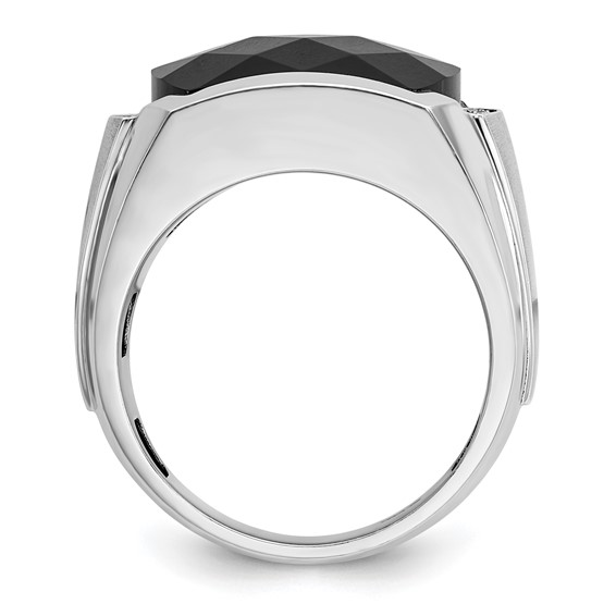 IBGoodman 14k White Gold Men's Polished and Satin Faceted Onyx and 1/10 Carat AA Quality Diamond Ring