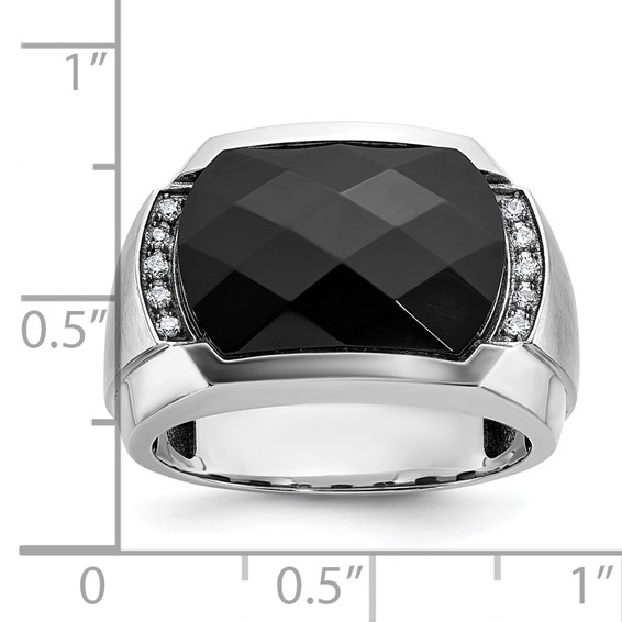 IBGoodman 14k White Gold Men's Polished and Satin Faceted Onyx and 1/10 Carat AA Quality Diamond Ring