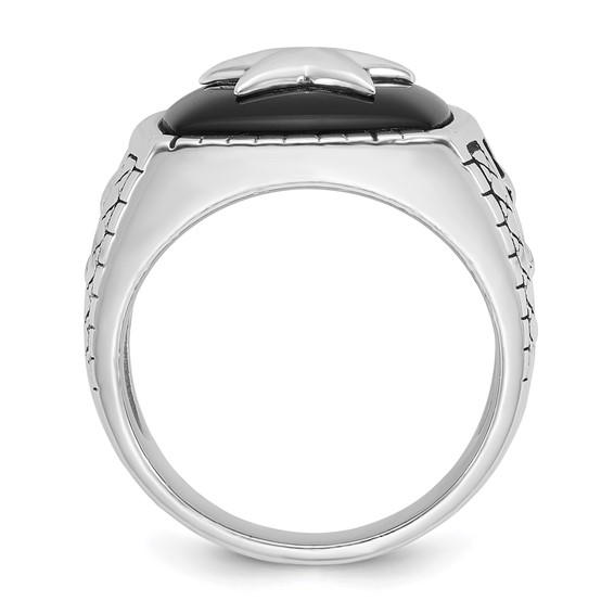 IB Goodman 14k White Gold Mens Antiqued Cushion Onyx Complete Star Ring