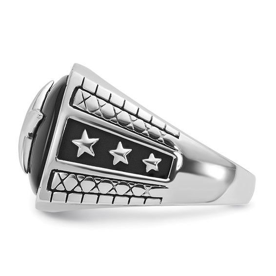 IB Goodman 14k White Gold Mens Antiqued Cushion Onyx Complete Star Ring