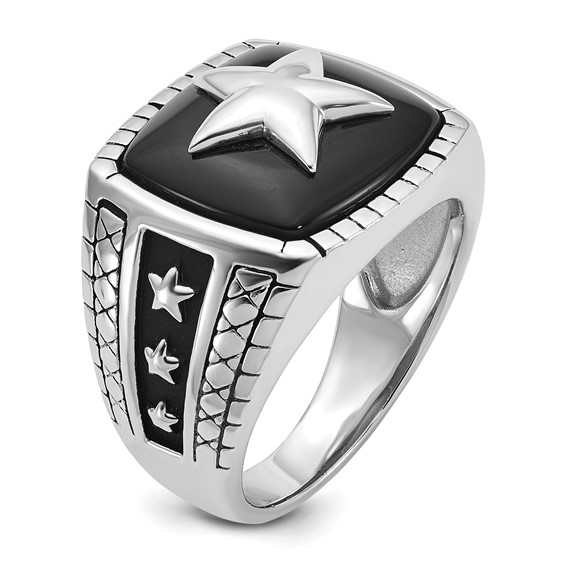 IB Goodman 14k White Gold Mens Antiqued Cushion Onyx Complete Star Ring