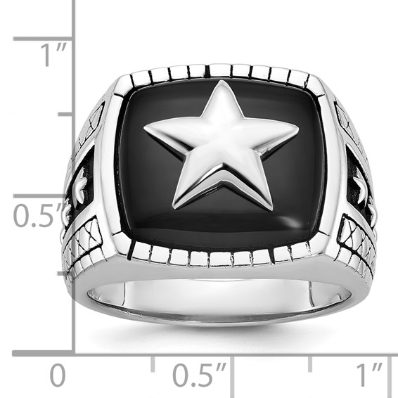 IB Goodman 14k White Gold Mens Antiqued Cushion Onyx Complete Star Ring
