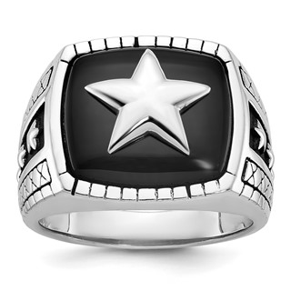 IB Goodman 14k White Gold Mens Antiqued Cushion Onyx Complete Star Ring
