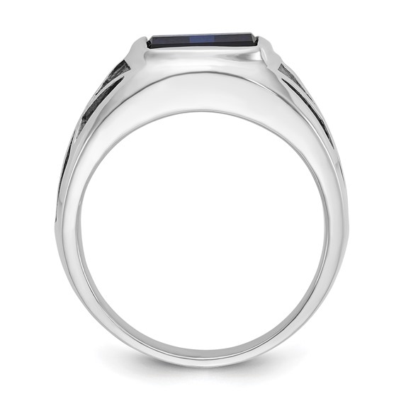 IB Goodman 14k White Gold with Black Rhodium Mens Square Lab Created Sapphire Complete Ring