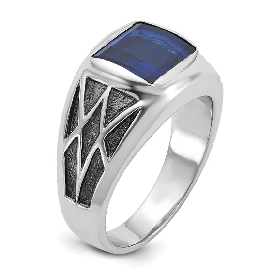 IB Goodman 14k White Gold with Black Rhodium Mens Square Lab Created Sapphire Complete Ring