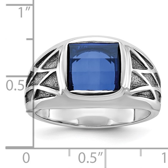 IB Goodman 14k White Gold with Black Rhodium Mens Square Lab Created Sapphire Complete Ring