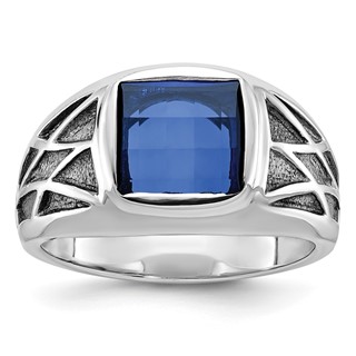 IB Goodman 14k White Gold with Black Rhodium Mens Square Lab Created Sapphire Complete Ring