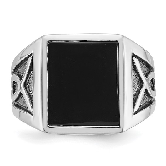 IB Goodman 14k White Gold with Black Rhodium Mens Rectangle Onyx Complete Ring