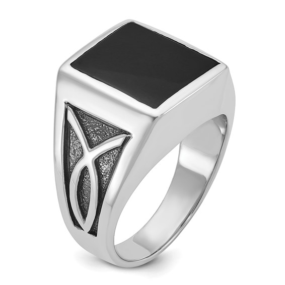 IB Goodman 14k White Gold with Black Rhodium Mens Rectangle Onyx Complete Ring