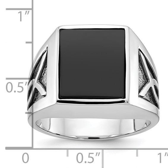 IB Goodman 14k White Gold with Black Rhodium Mens Rectangle Onyx Complete Ring