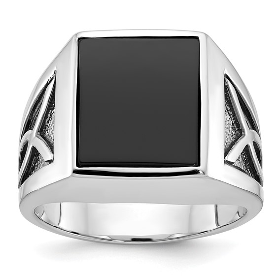 IB Goodman 14k White Gold with Black Rhodium Mens Rectangle Onyx Complete Ring