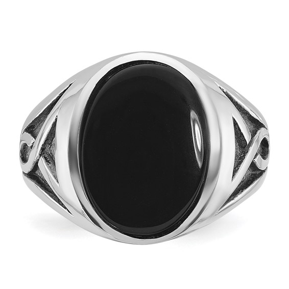 IB Goodman 14k White Gold with Black Rhodium Mens Oval Onyx Complete Ring