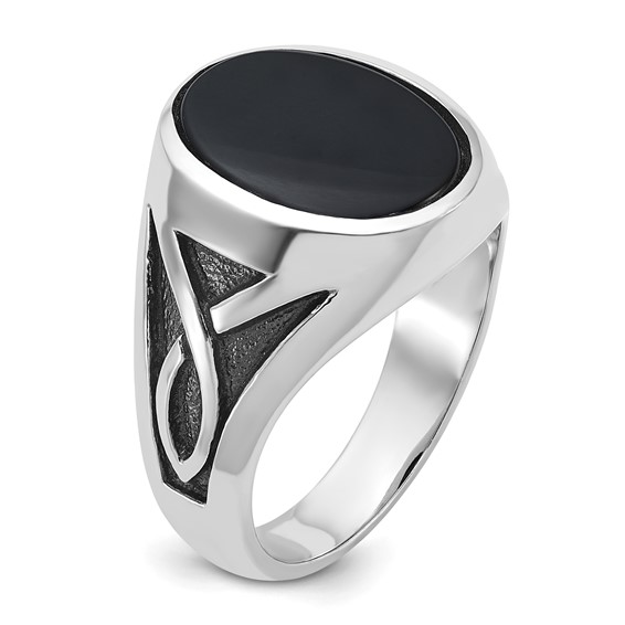 IB Goodman 14k White Gold with Black Rhodium Mens Oval Onyx Complete Ring