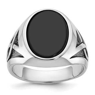 IB Goodman 14k White Gold with Black Rhodium Mens Oval Onyx Complete Ring