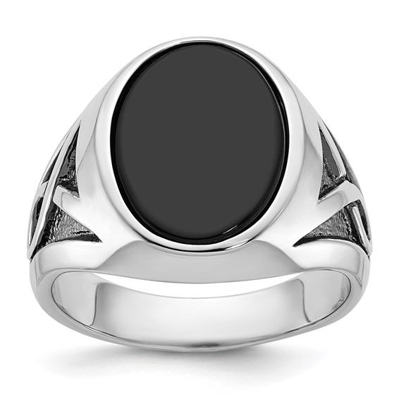 IB Goodman 14k White Gold with Black Rhodium Mens Oval Onyx Complete Ring