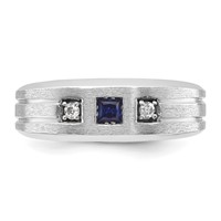 IBGoodman 14K White Gold 0.07 Carat Lab Grown Diamond VS SI+ G+ and Lab Created Blue Sapphire Complete Men's Ring view 4