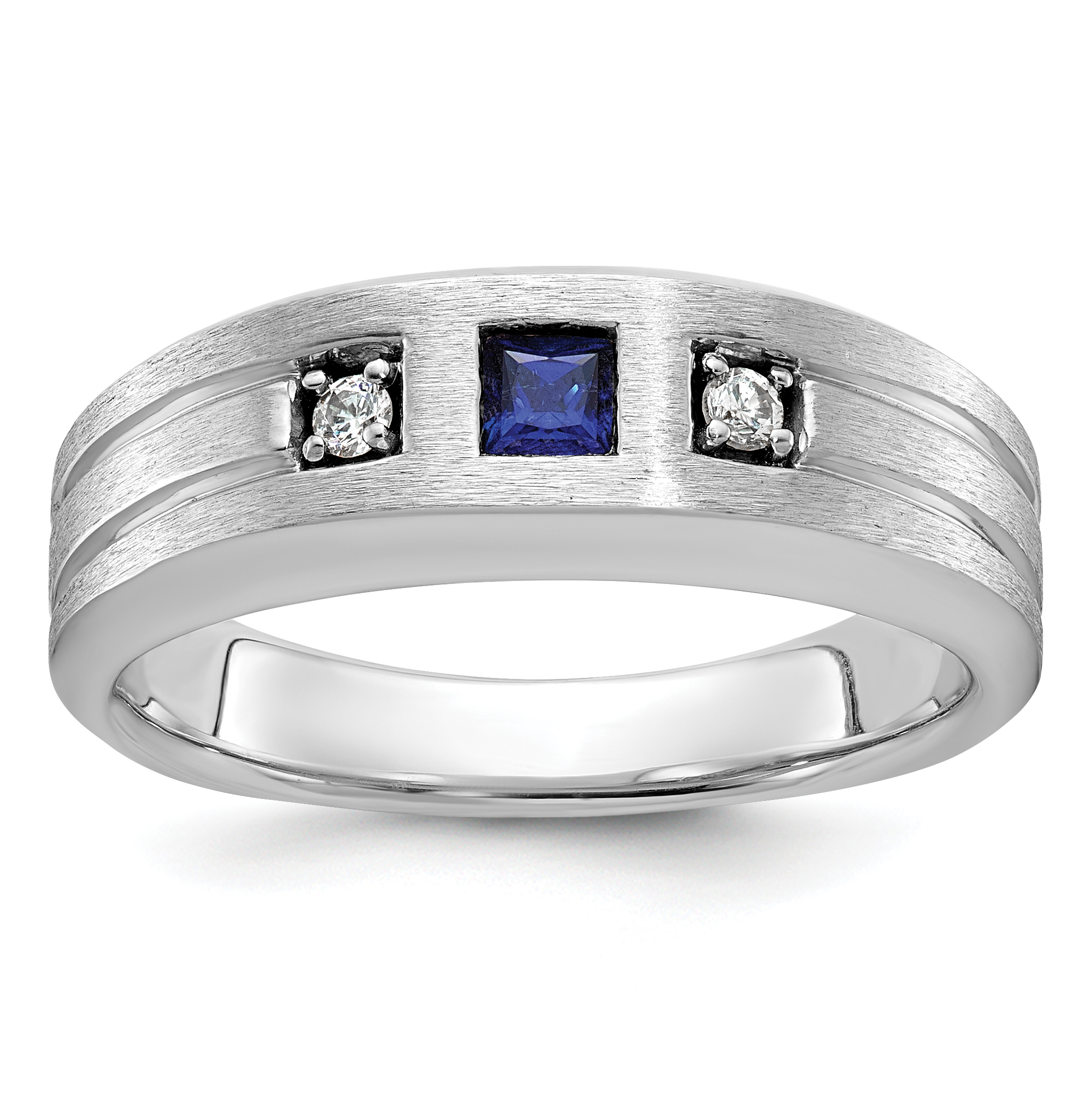 IBGoodman 14k White Gold 1/15 carat Lab Grown Diamond VS/SI+ G+ and Lab Created Blue Sapphire Complete Men's Ring (B84523-4WCS/LG)